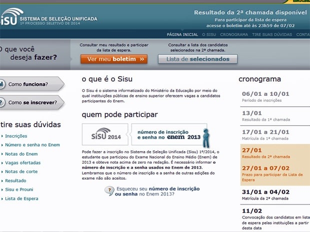 Segunda chamada do Sisu 2014 est no ar